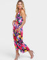 Vestido midi sin mangas con estampado floral en amarillo fucsia en negro