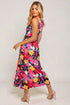 Robe mi-longue sans manches à imprimé floral jaune fuchsia en noir