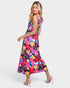 Vestido midi sin mangas con estampado floral en amarillo fucsia en negro