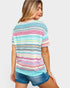 Camiseta de manga corta con rayas de punto gofrado en fucsia menta