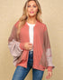 Coral Colorblock Zip-Up Knit Jacket
