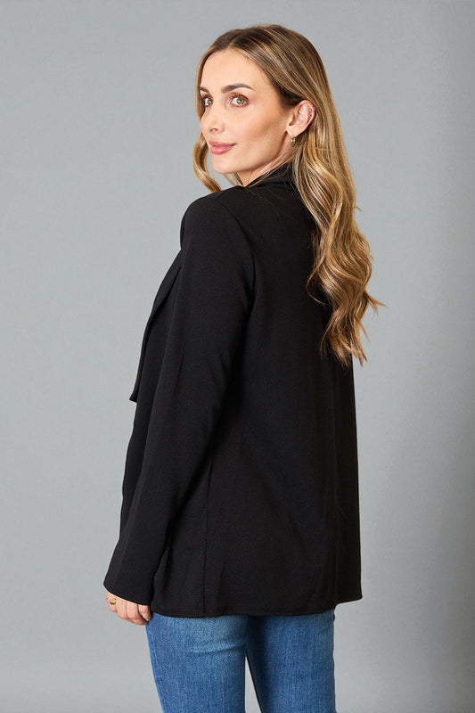 Black Open Front Draped Blazer Cardigan