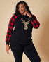 Black & Red Buffalo Plaid Sequin Reindeer Top