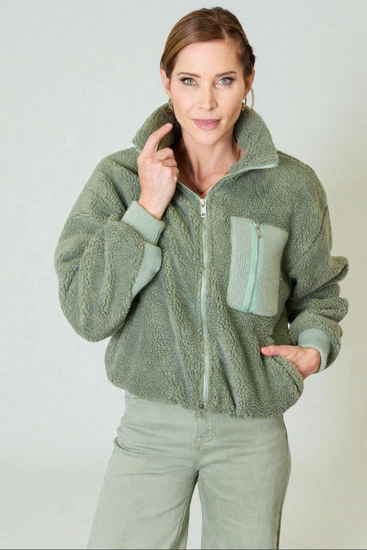 Sage Zip-Up Sherpa Fleece Jacket