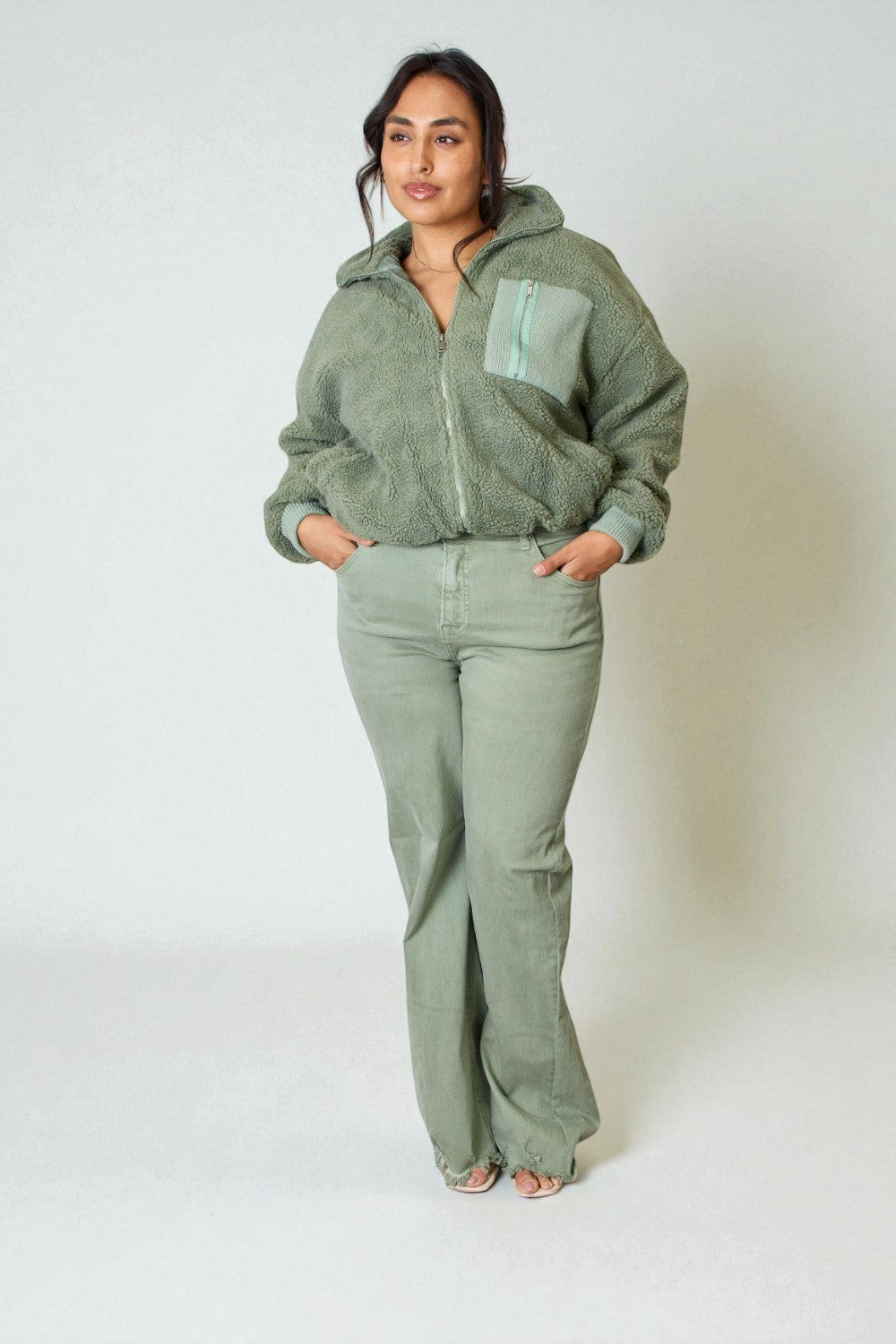 Sage Zip-Up Sherpa Fleece Jacket