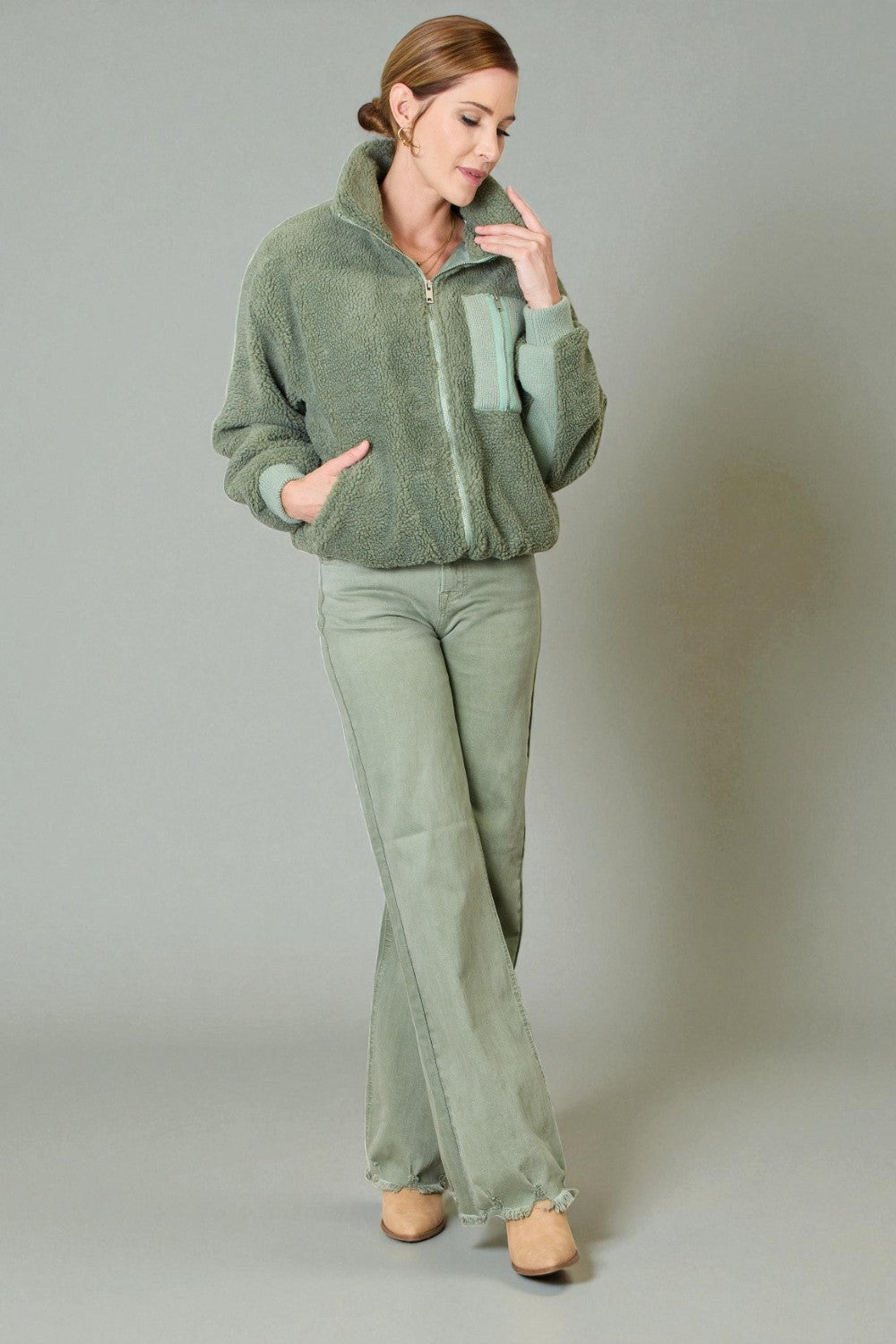 Sage Zip-Up Sherpa Fleece Jacket