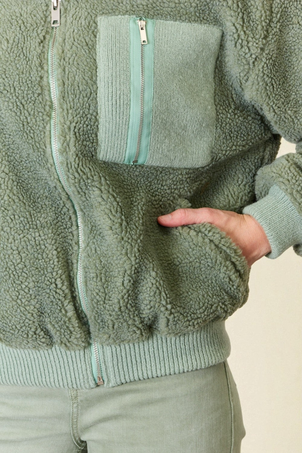 Sage Zip-Up Sherpa Fleece Jacket
