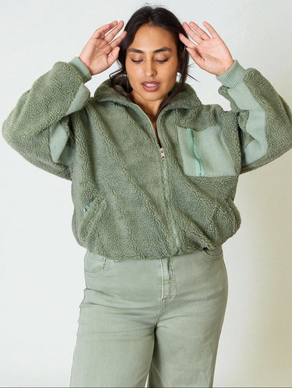 Sage Zip-Up Sherpa Fleece Jacket