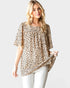 Khaki Spotted Flutter Sleeve Blouse