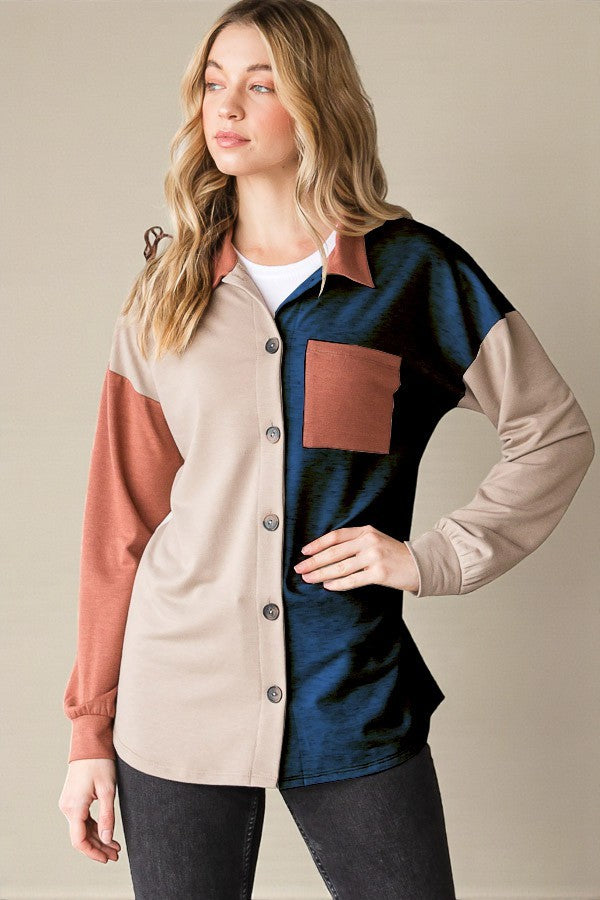 Taupe & Navy Colorblock Shirt