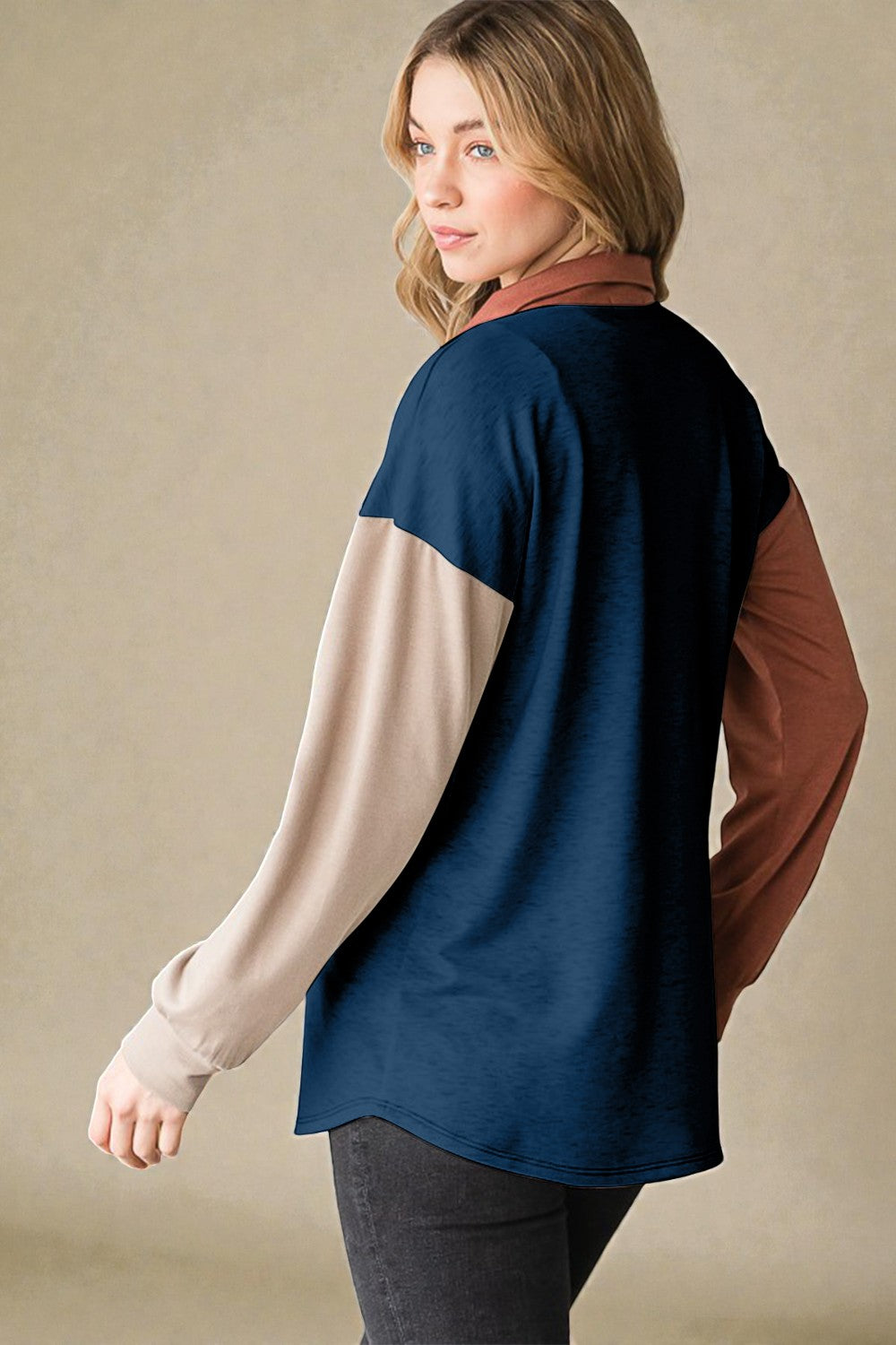 Taupe & Navy Colorblock Shirt