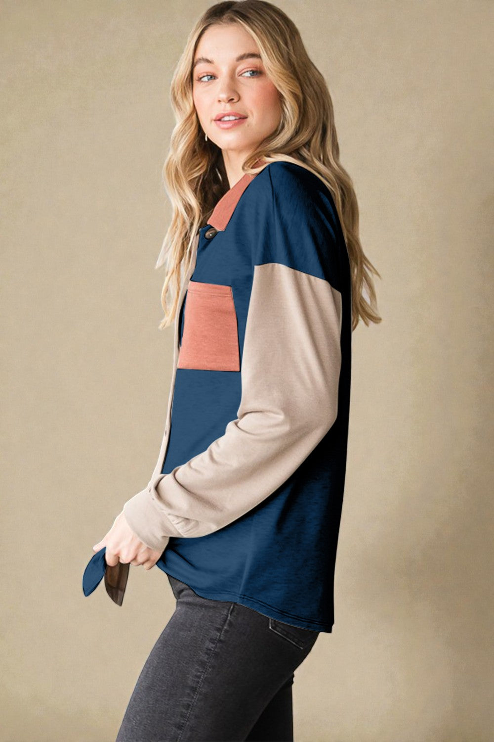 Taupe & Navy Colorblock Shirt