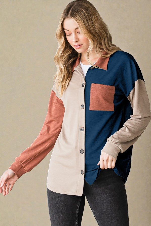 Taupe & Navy Colorblock Shirt