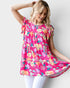 Fuchsia Floral Ruffle Sleeve Babydoll Top
