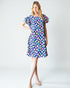 Robe mi-longue à manches à volants avec poches à fleurs bleu marine