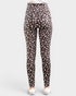 Black leggings with a leopard print pattern on a white background
