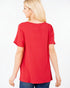 Woman wearing a red t-shirt on a white background