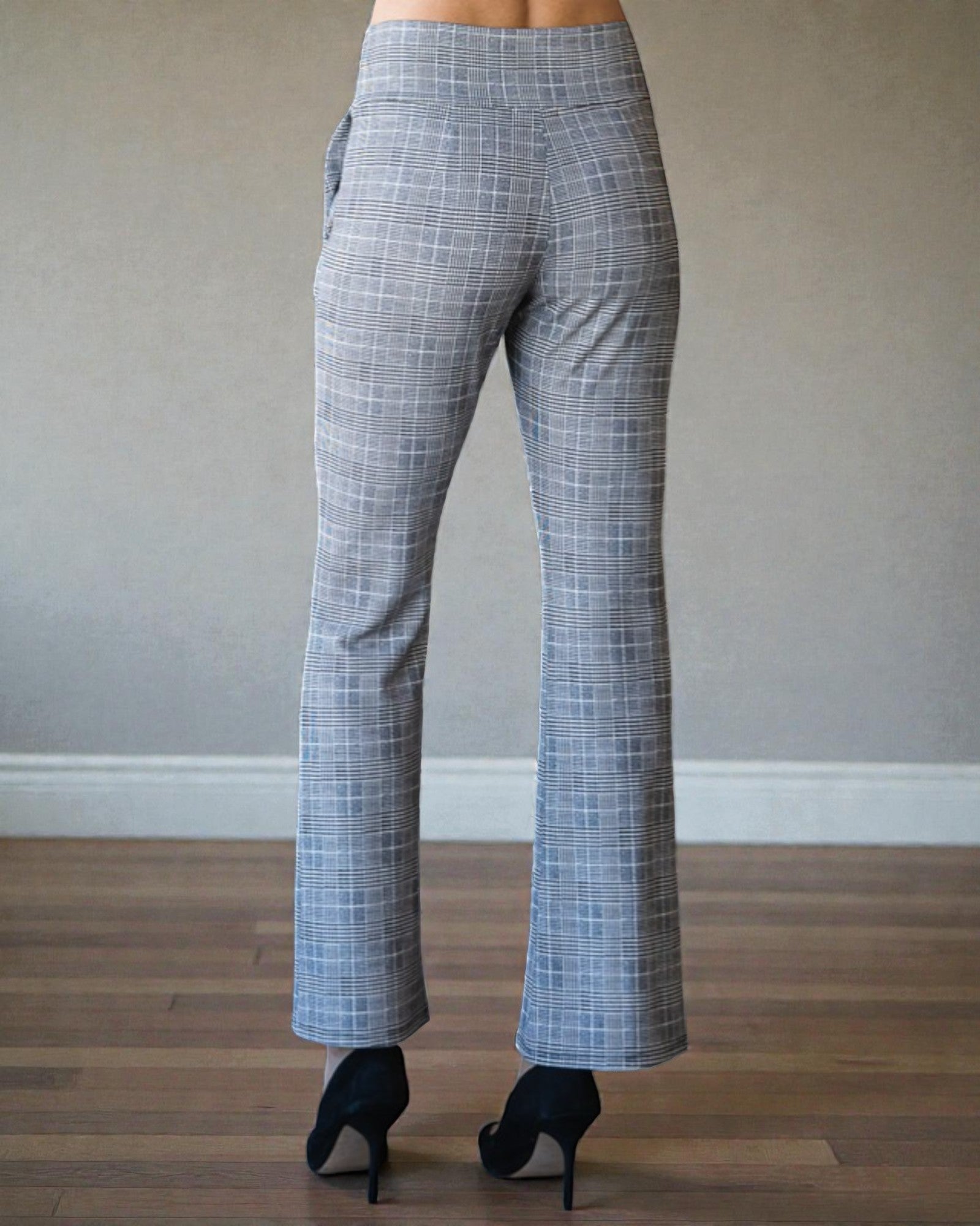Gray Glen Plaid Straight-Leg Pants