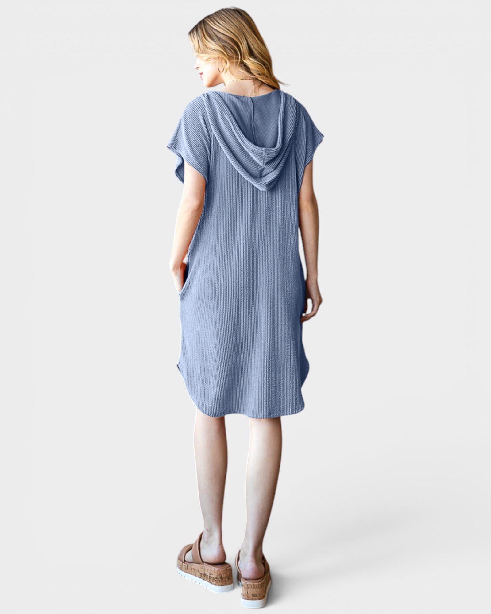 Denim Blue Hooded Ribbed Dress