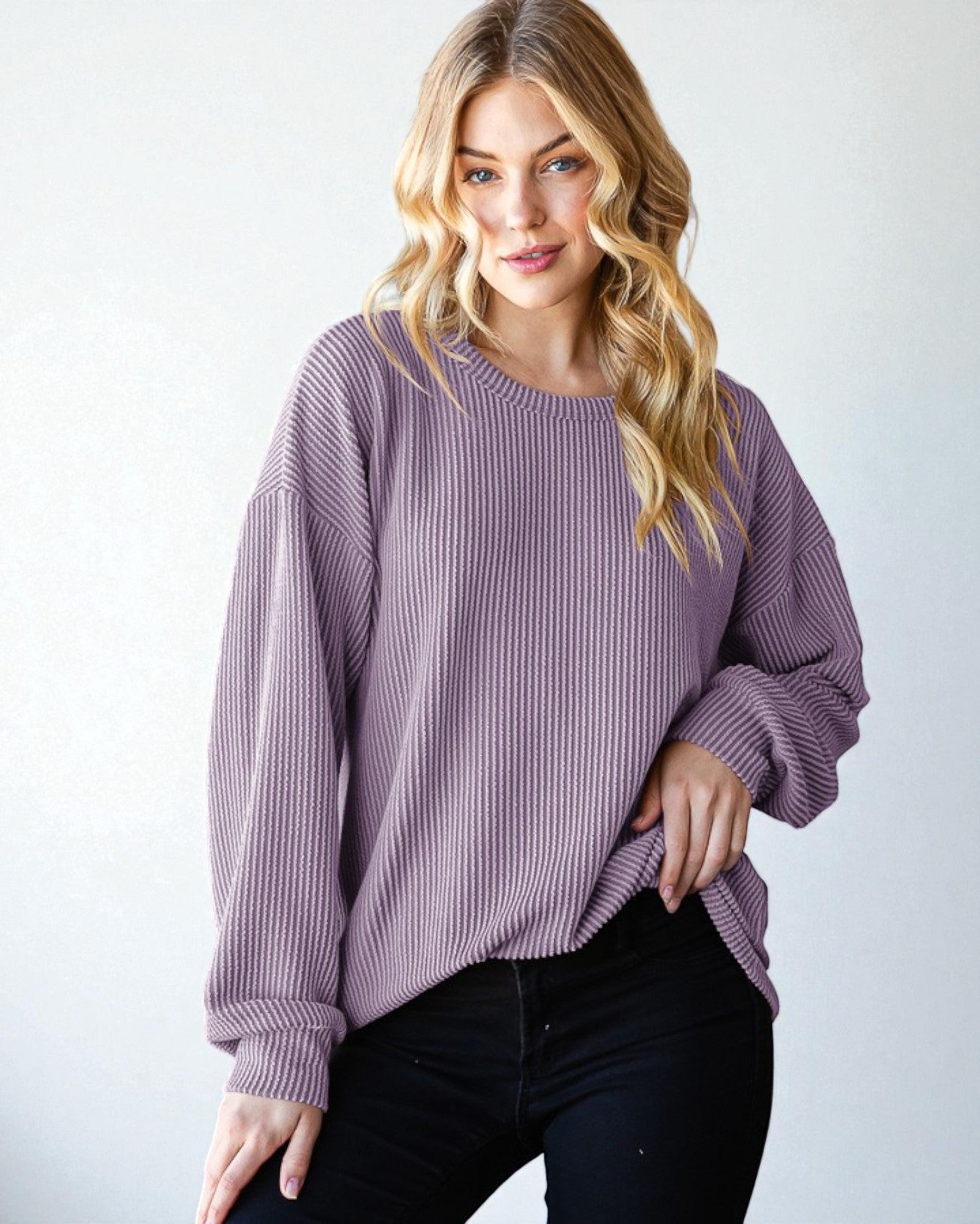 Dusty Lavender Ribbed Knit Pullover Top