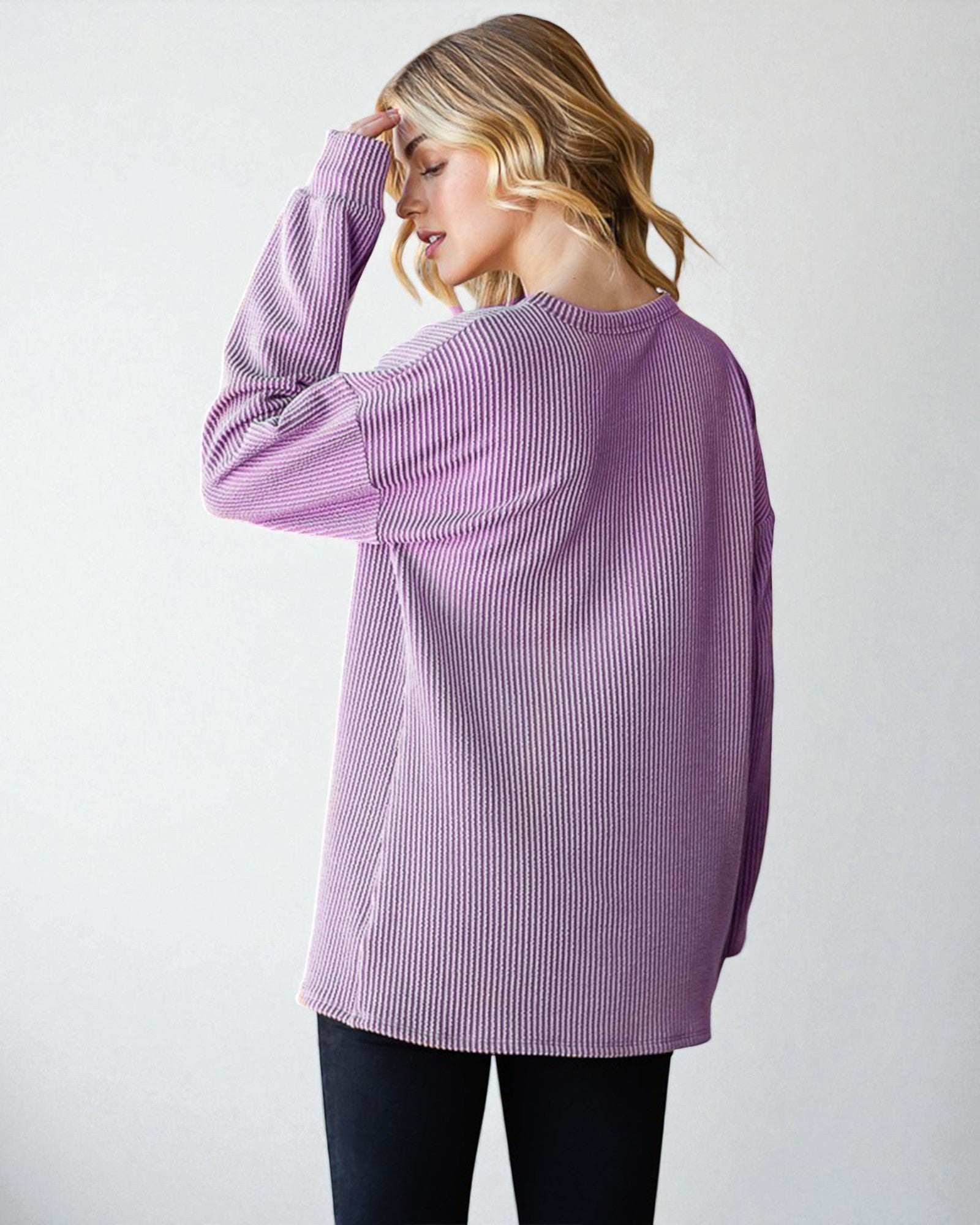 Dusty Lavender Ribbed Knit Pullover Top