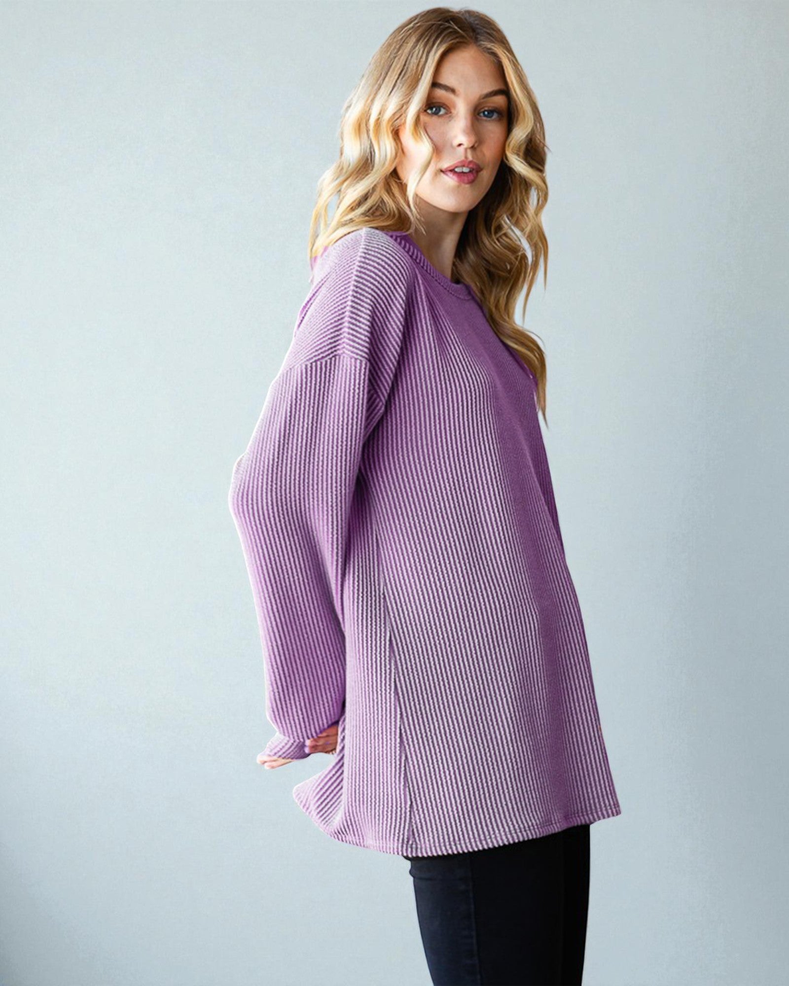 Dusty Lavender Ribbed Knit Pullover Top