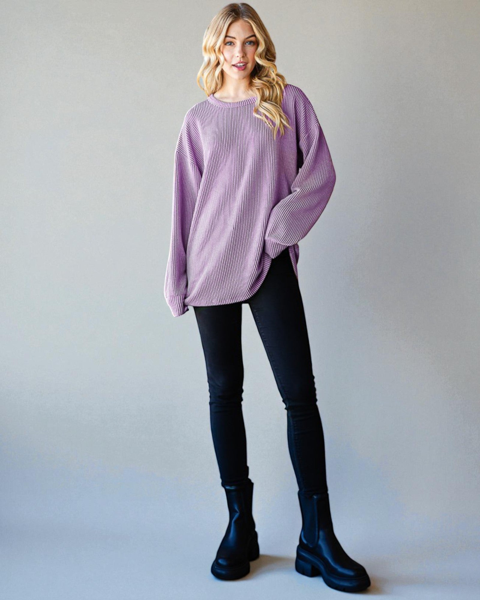 Dusty Lavender Ribbed Knit Pullover Top