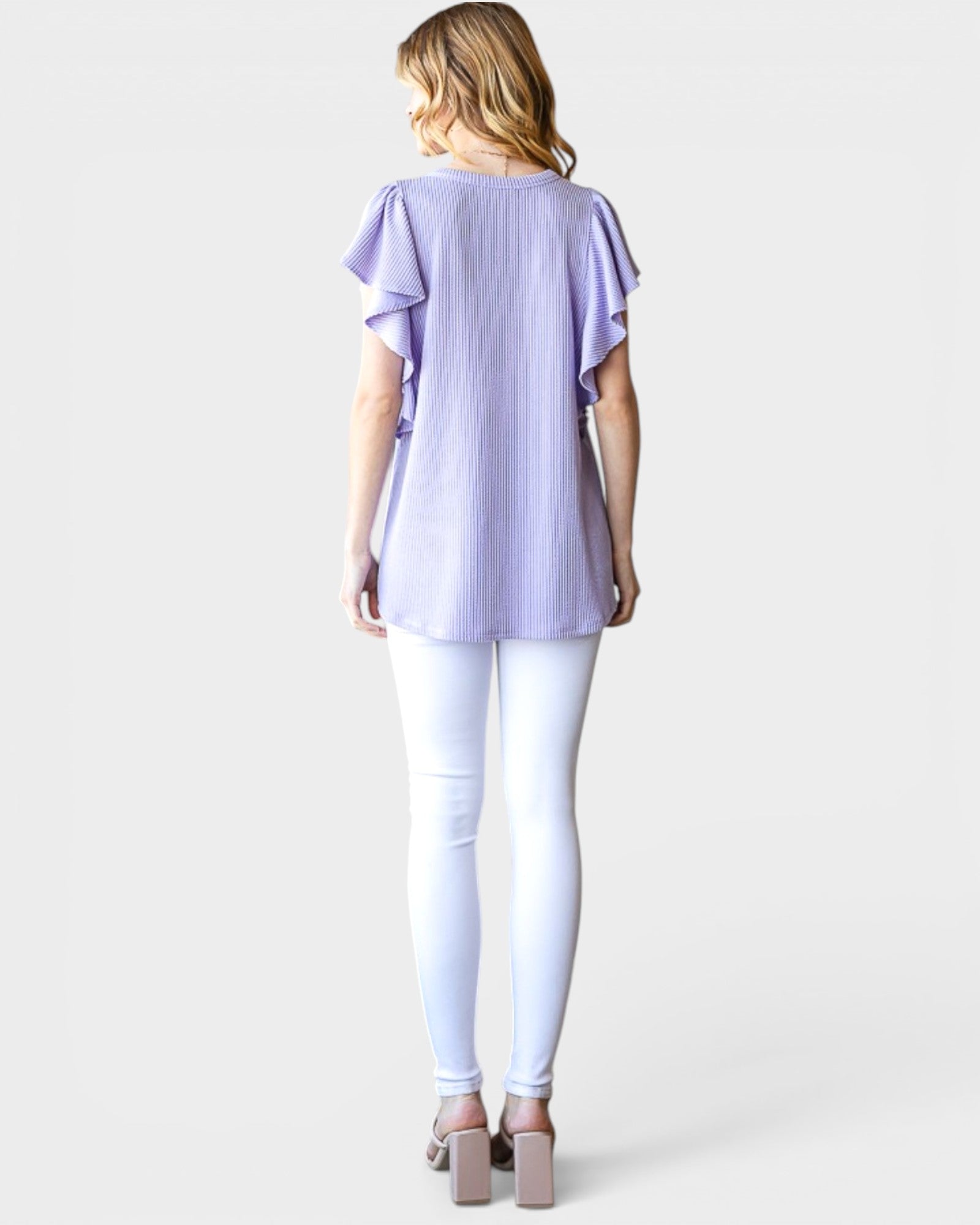 Lavender Ribbed Ruffle Sleeve Top