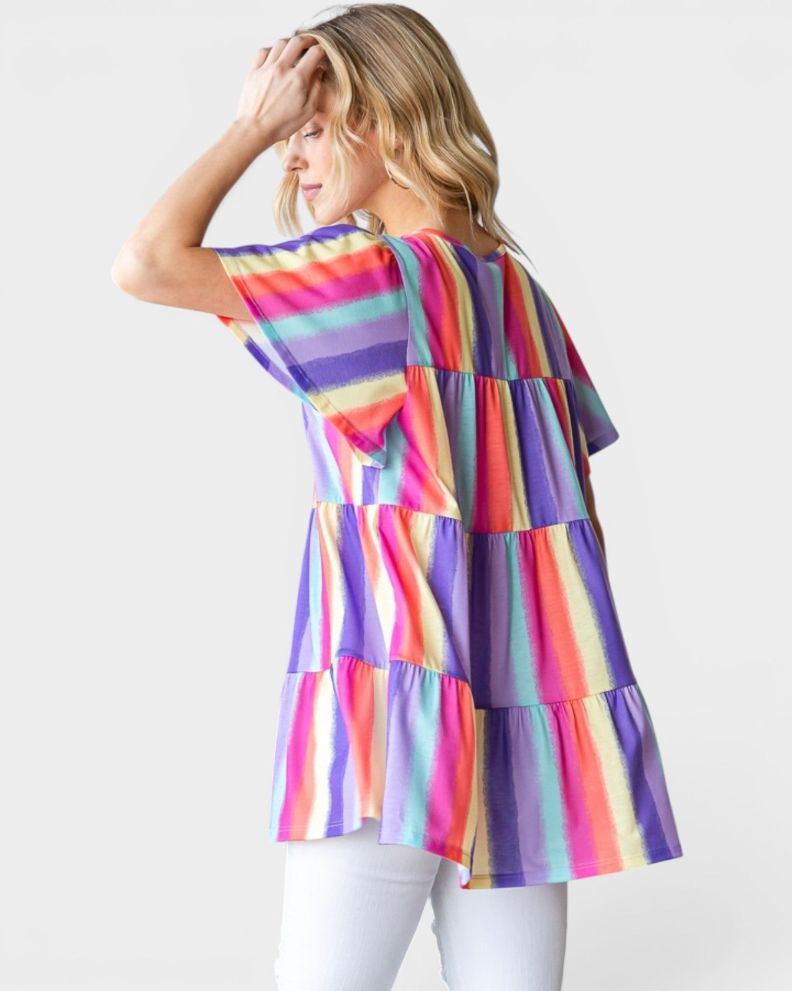 Rainbow Stripe Tiered Tunic Top
