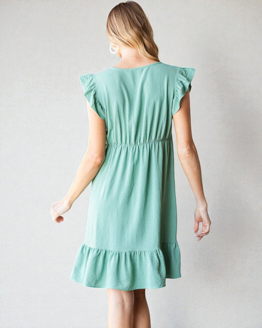 Sage Ruffle Hem Mini Dress