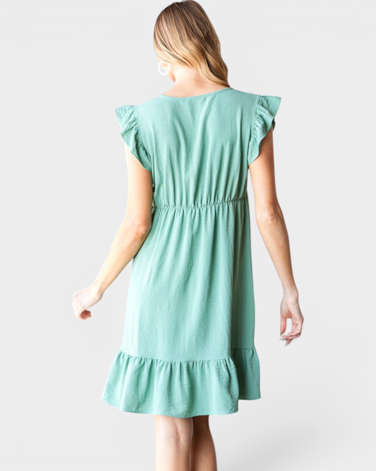 Dusty Sage Ruffle Sleeve Dress