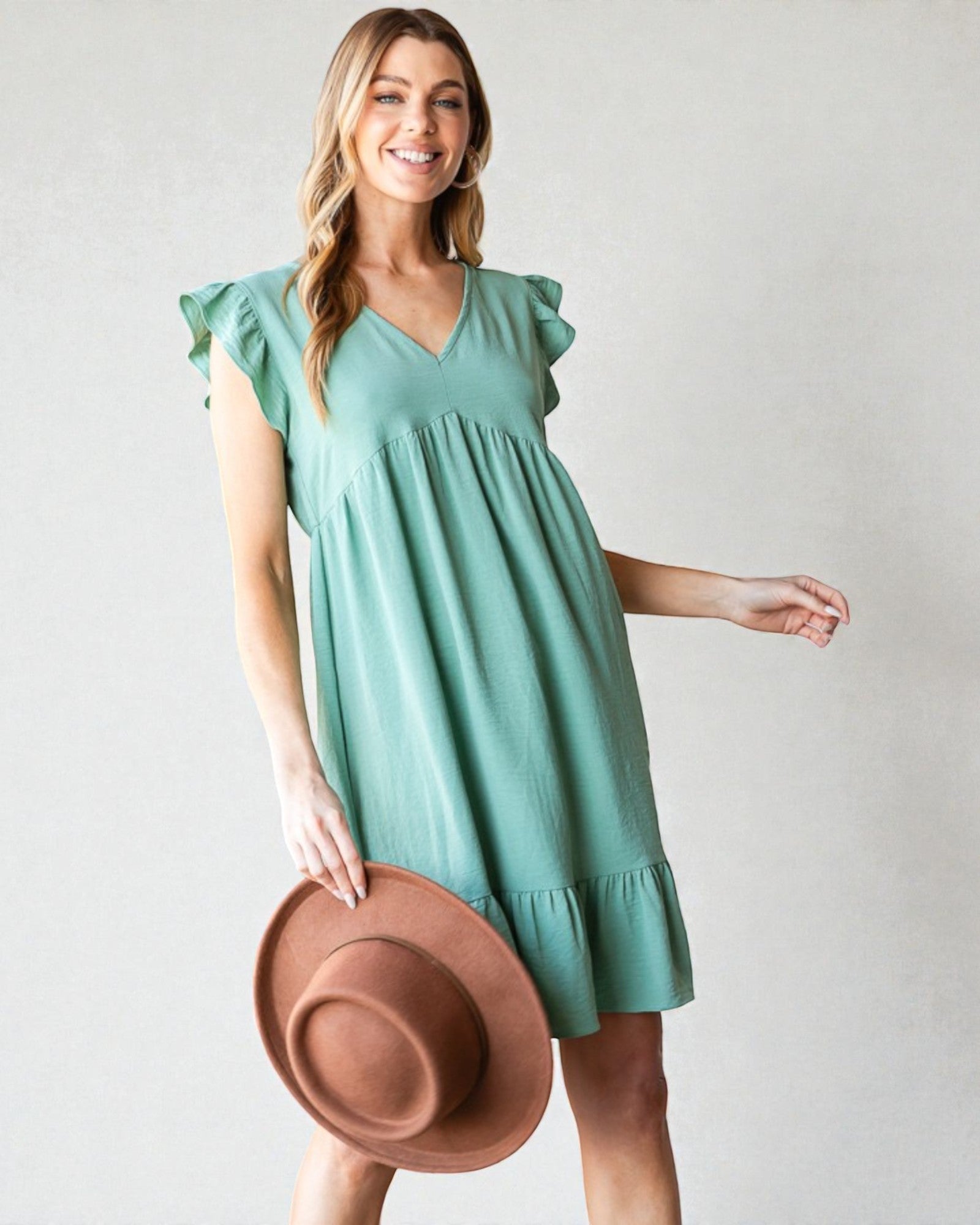 Sage Ruffle Hem Mini Dress