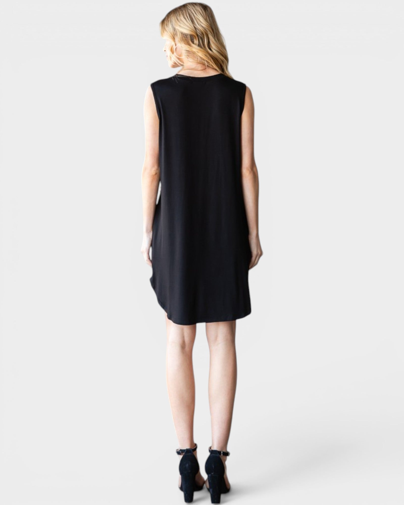 Black Spotted Colorblock Sleeveless Dress