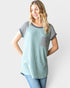 Sage Waffle Knit Stripe Sleeve Tee