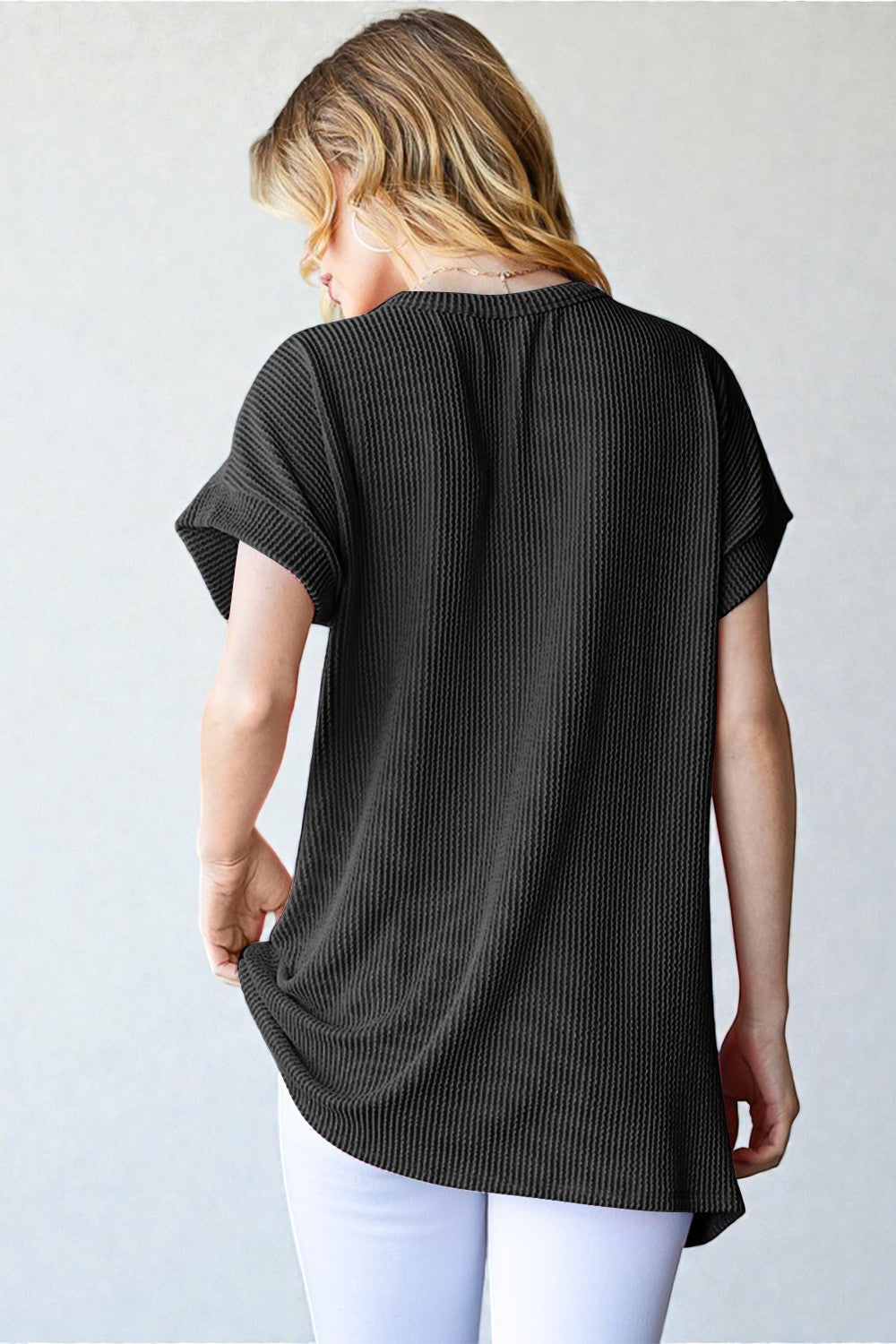 Haut en tricot côtelé à manches courtes avec imprimé graphique américain en noir