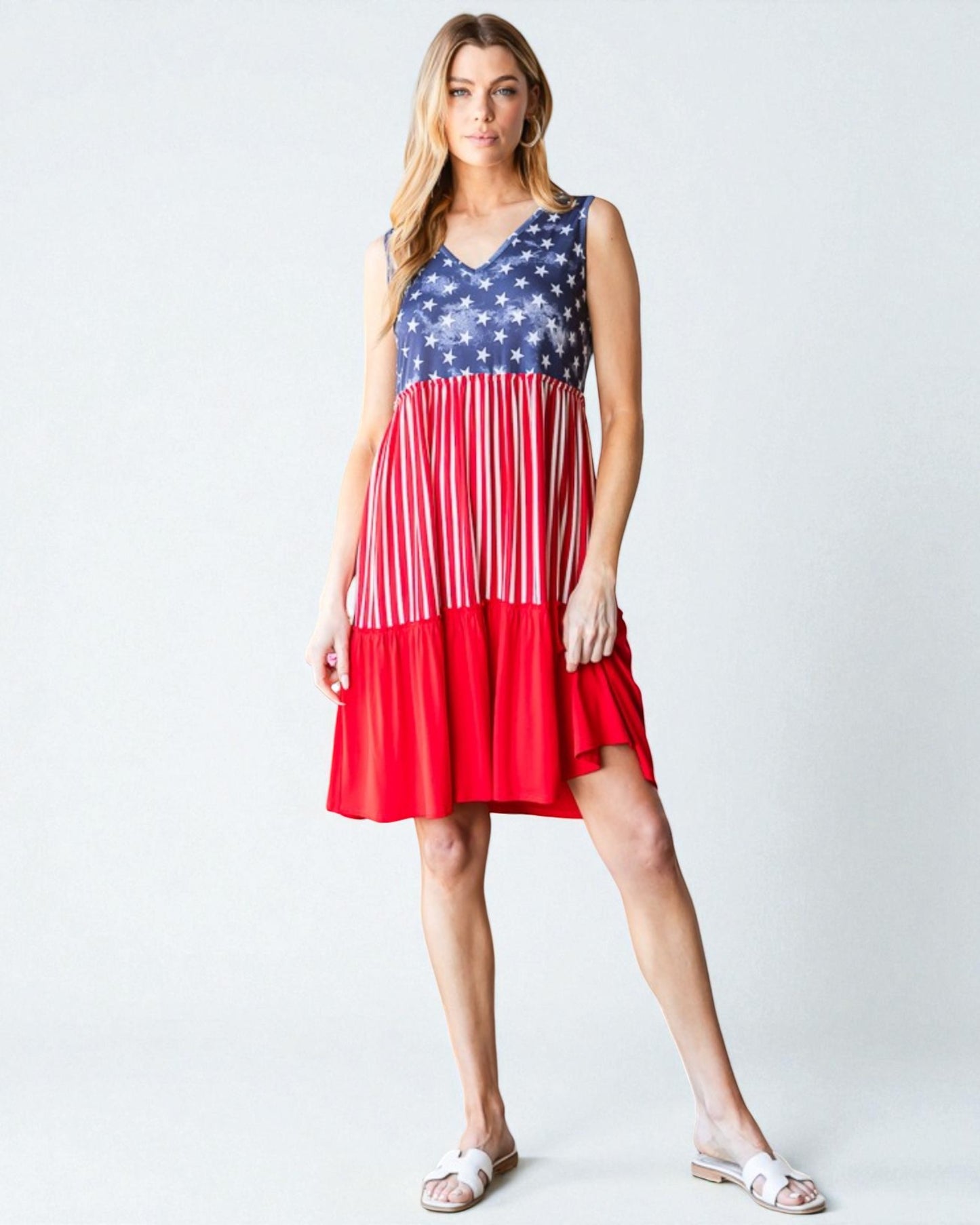 Red White Blue Star & Stripe Sleeveless Mini Dress
