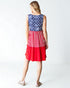Robe longueur genou sans manches sur le thème du drapeau américain en rouge multicolore