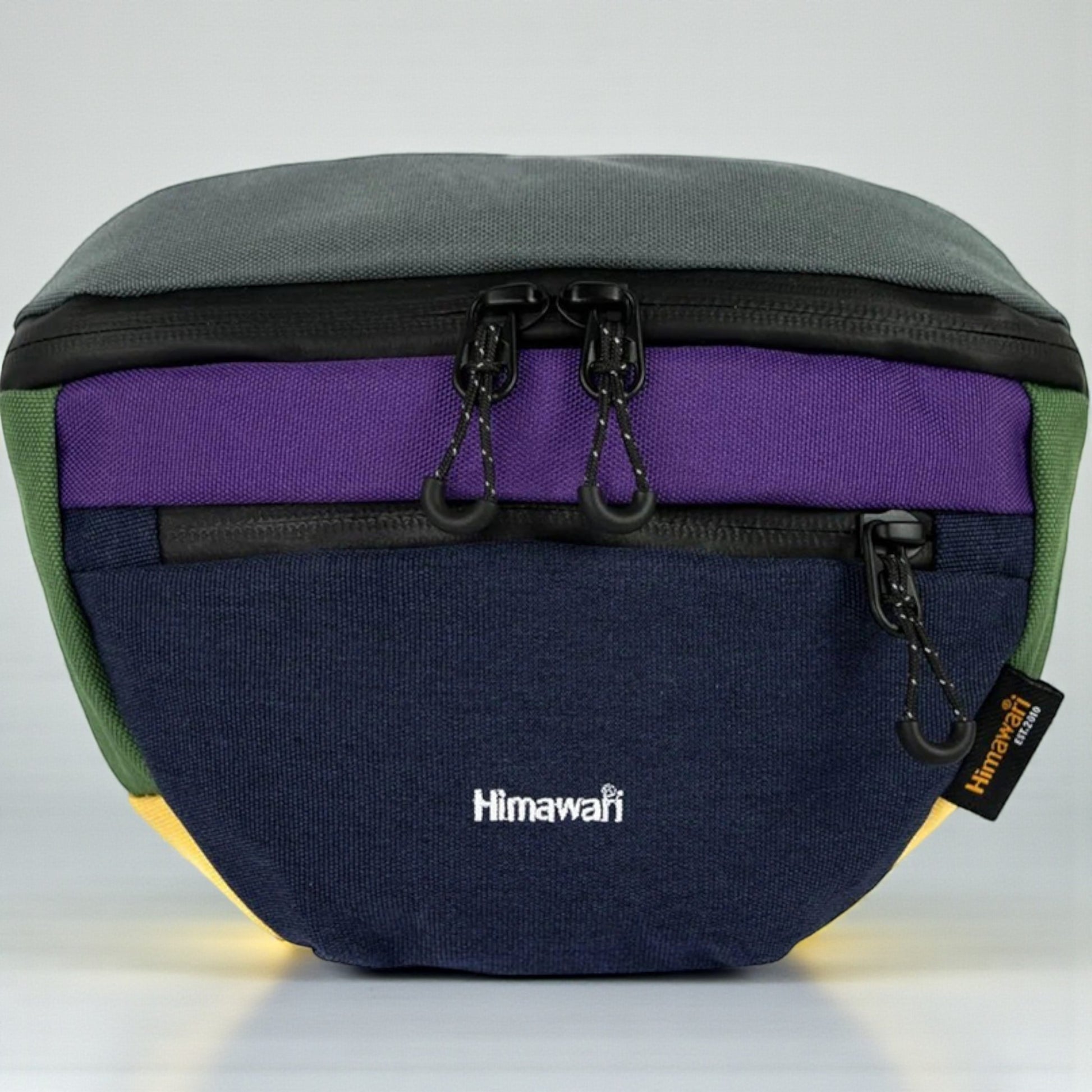 Multicolored bag with visible 'Himawai' brand on a light gray background