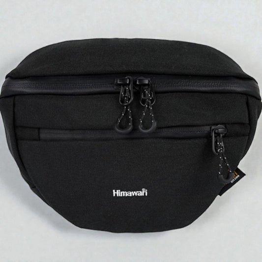 Black waist bag with 'Himawari' branding on a light gray background