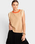 Pull sans manches à col ras du cou contrasté en taupe multicolore