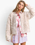 Chaqueta Sherpa con volantes en color beige ceniza