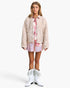 Chaqueta Sherpa con volantes en color beige ceniza