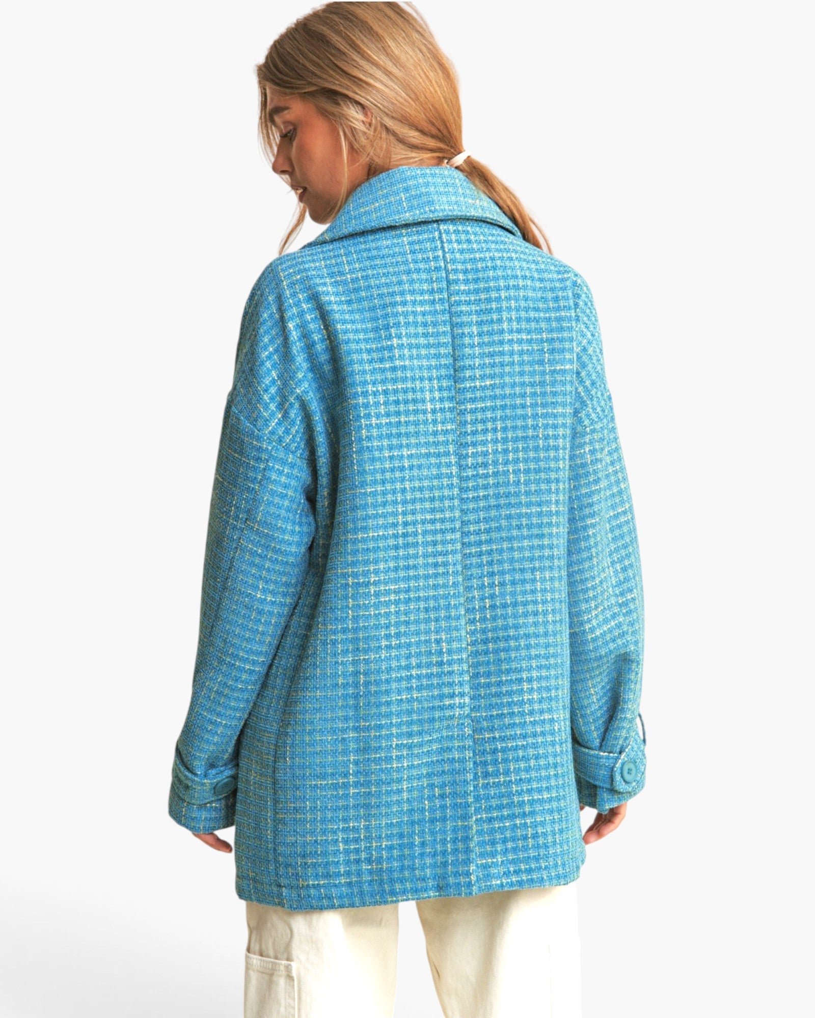 Chaqueta de tweed cruzada en color mar esmeralda