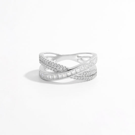 Silver X Shape Inlaid Zircon Ring