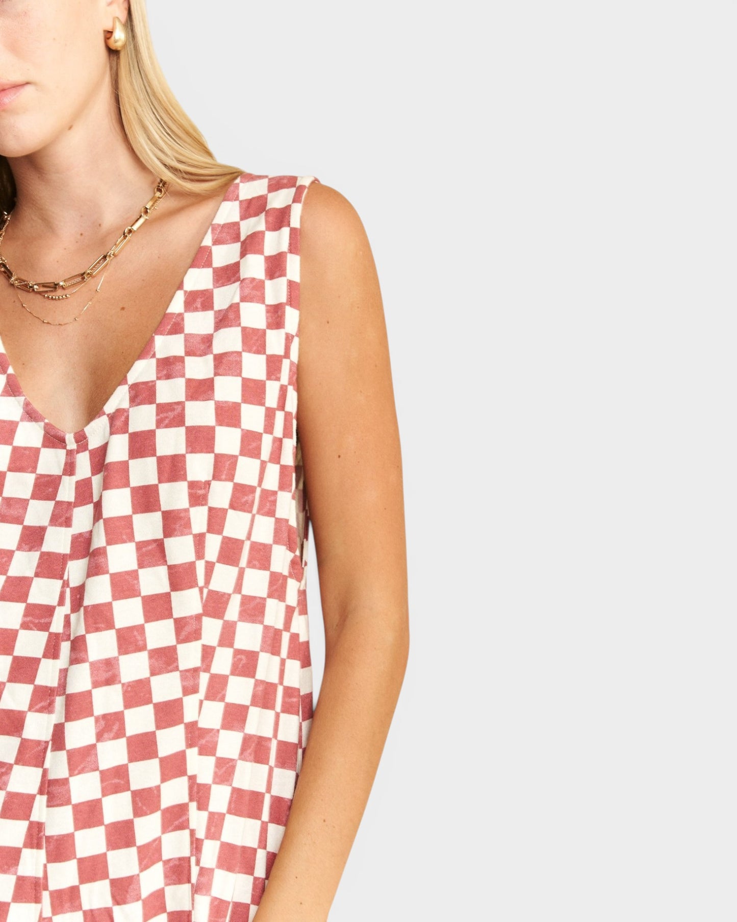 Plus Size Dusty Rose Checkered Romper