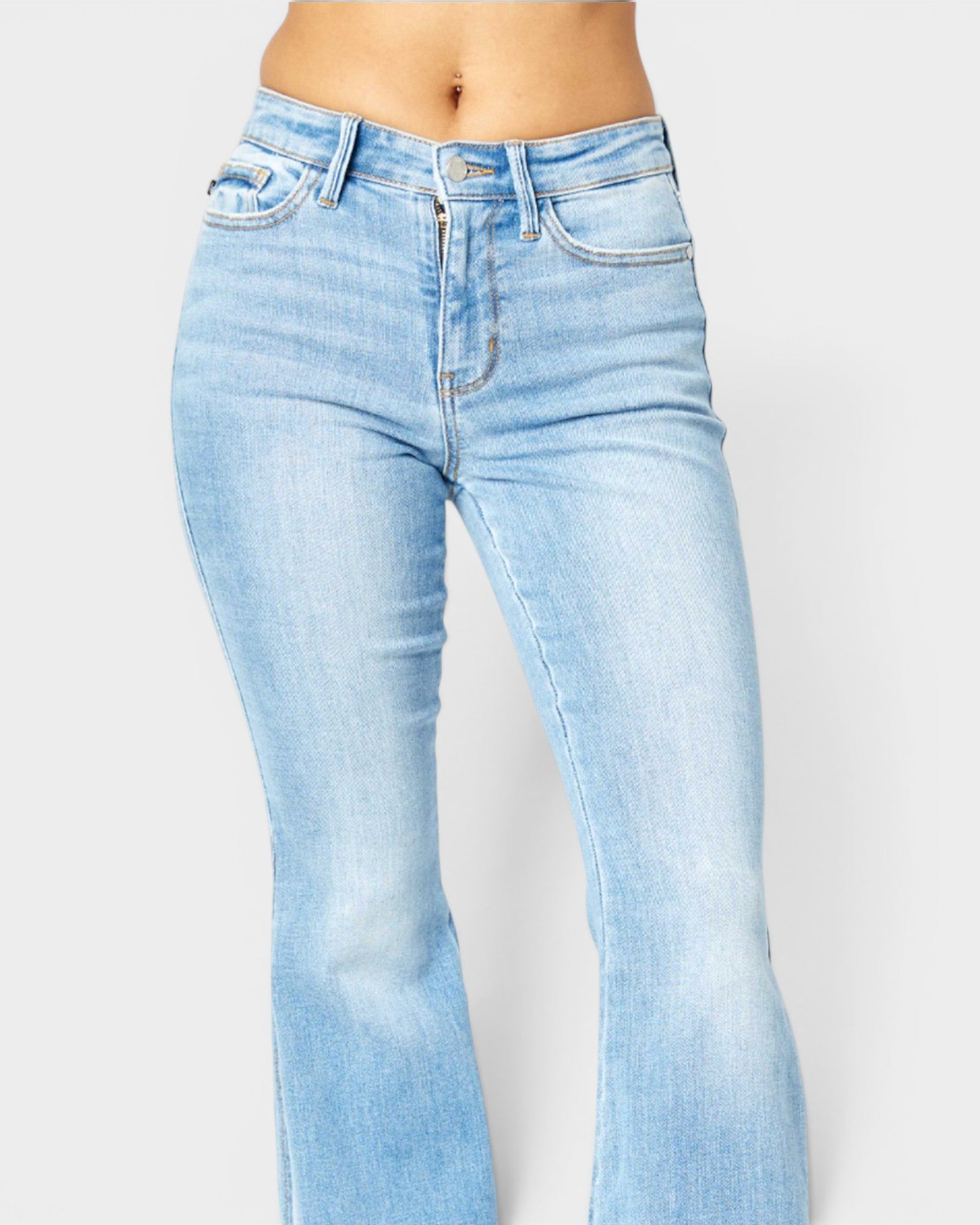 Light blue jeans on a white background