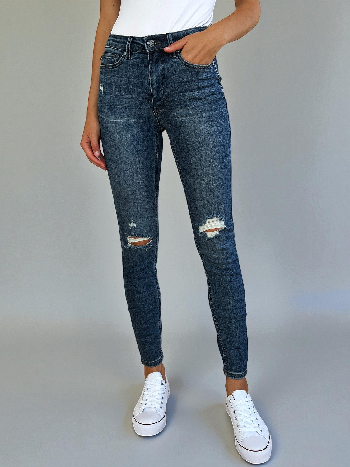 Dark Wash Distressed Skinny Jeans