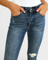 Close-up of blue jeans with a plain background