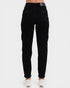 Black cargo pants on a white background