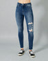 Jean skinny taille haute délavé foncé effet usé
